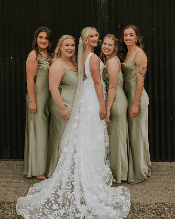 Cowl Front Satin Bridesmaid Dress - Moss Green | Occasion Dress – Six Stories Cowl Front Satin Bridesmaid Dress - Moss Green | Occasion Dress – Six Stories