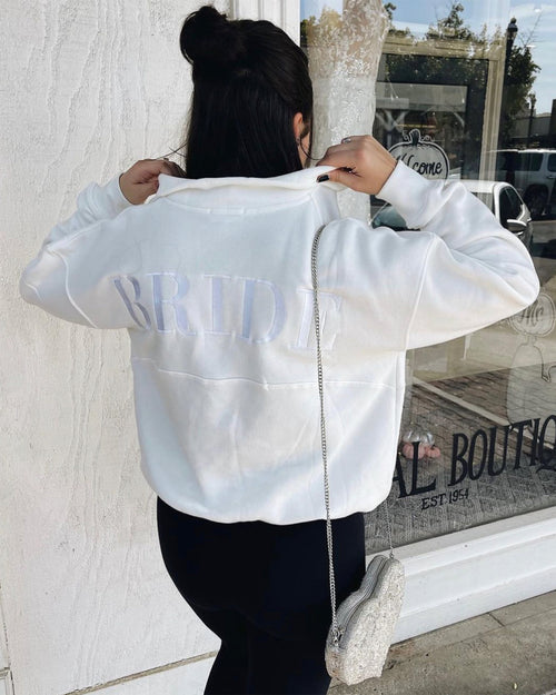 Bride Statement Quarter Zip Sweatshirt - White