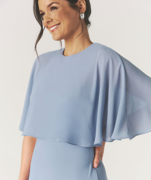 Cape Overlay Chiffon Midaxi Dress - Pale Blue