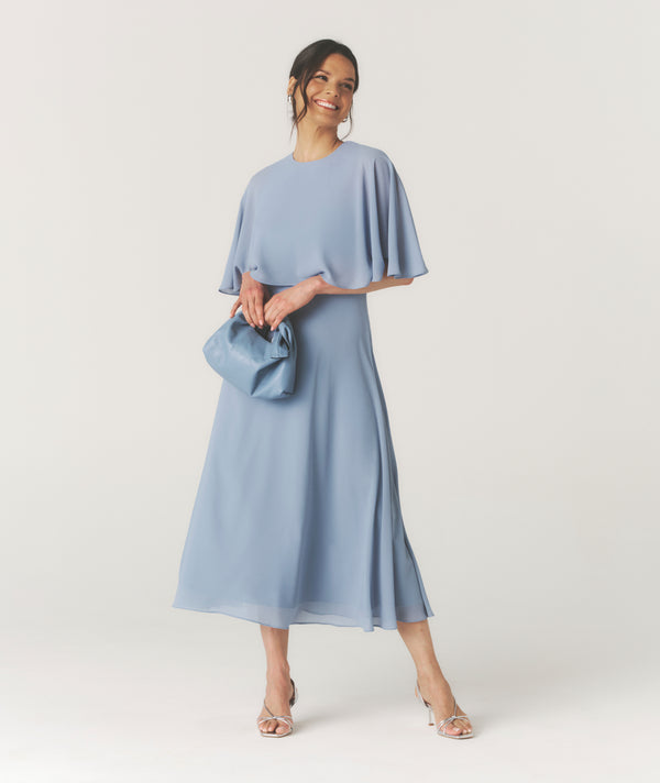 Cape Overlay Chiffon Midaxi Dress - Pale Blue