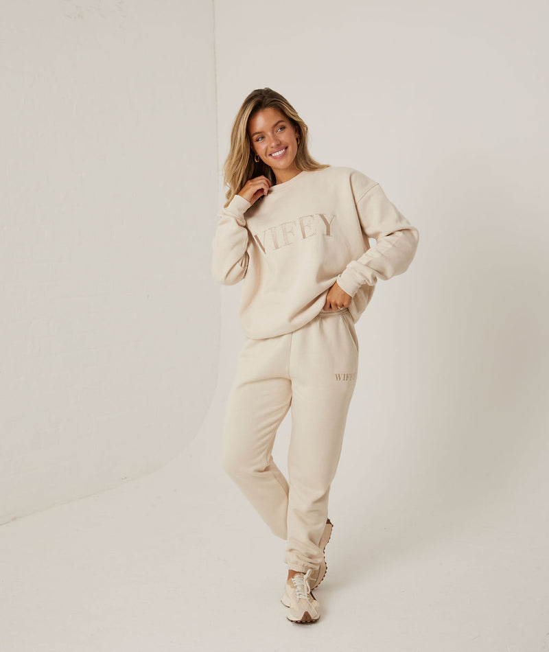 Wifey Back Embroidery Sweatpants - Champagne