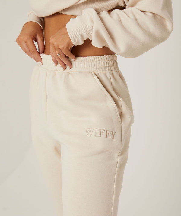 Wifey Back Embroidery Sweatpants - Champagne