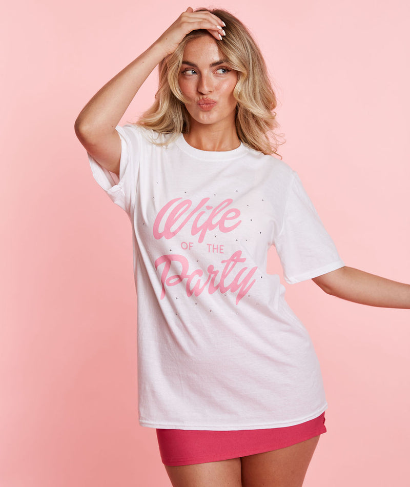 Wife of The Party Rhinestone Tee - White