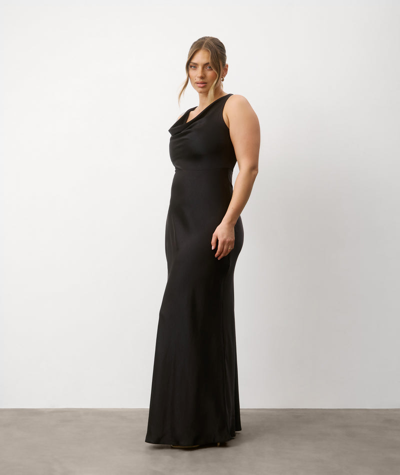 Cowl Front Satin Bridesmaid Dress