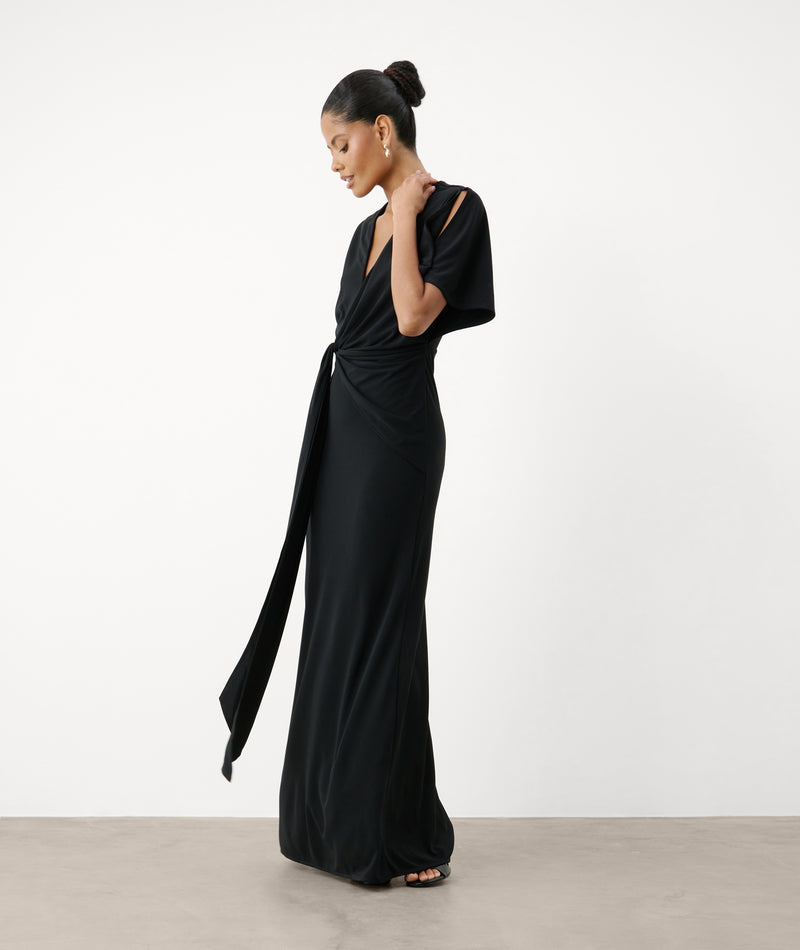 Wrap Over Sculpt Bridesmaid Dress - Black
