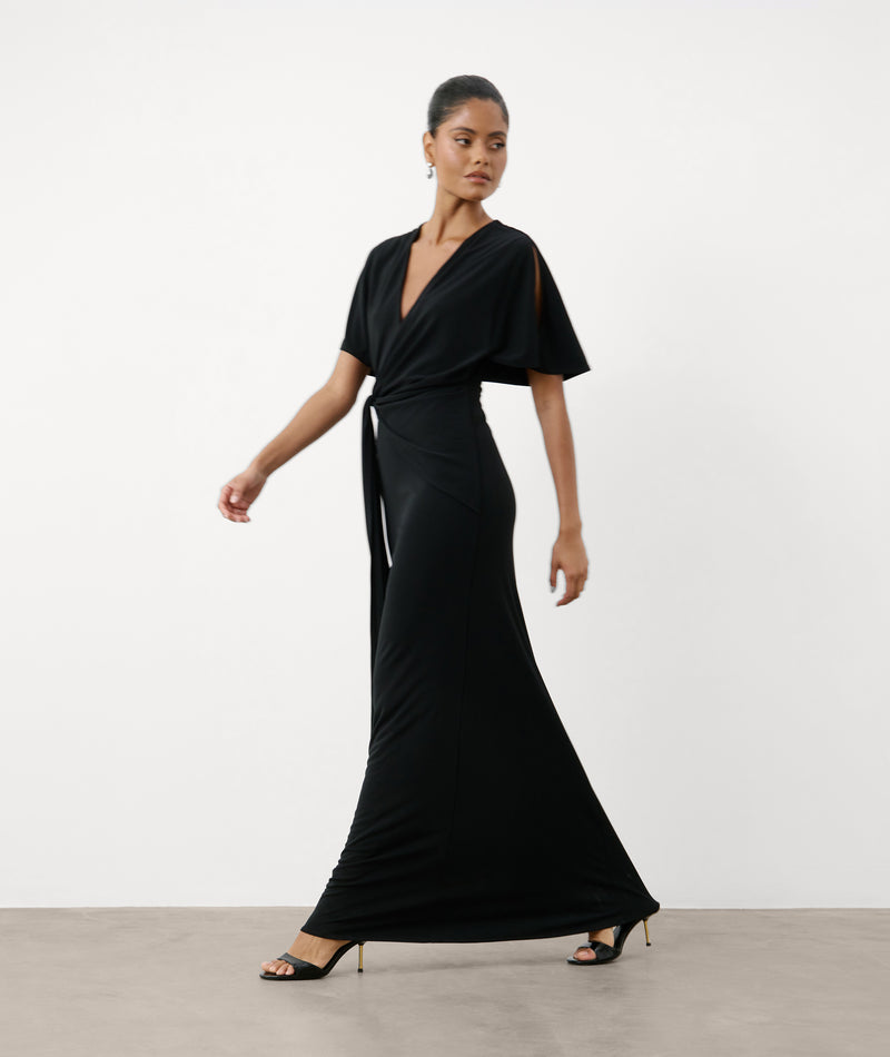 Wrap Over Sculpt Bridesmaid Dress - Black