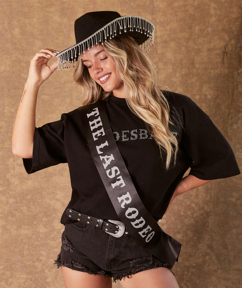 Diamante Tassel Cowboy Hat - Black