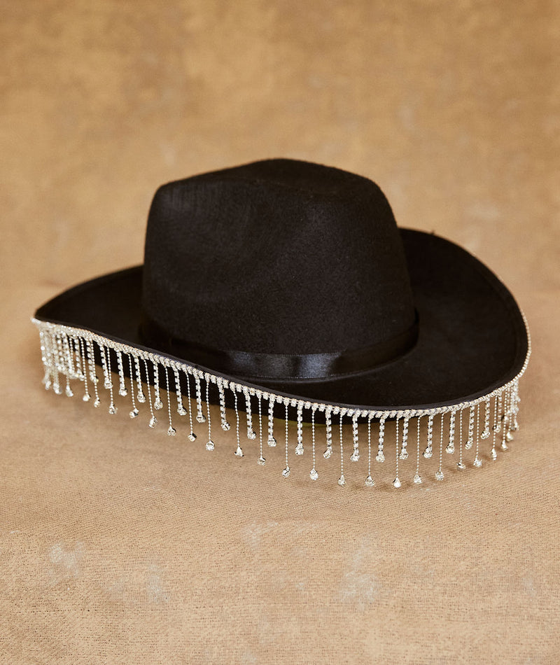 Diamante Tassel Cowboy Hat - Black