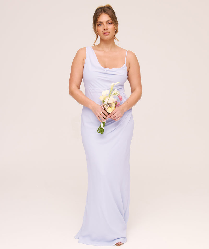 strapless open back dress Cowl Asymmetrical Chiffon Bridesmaid Dress