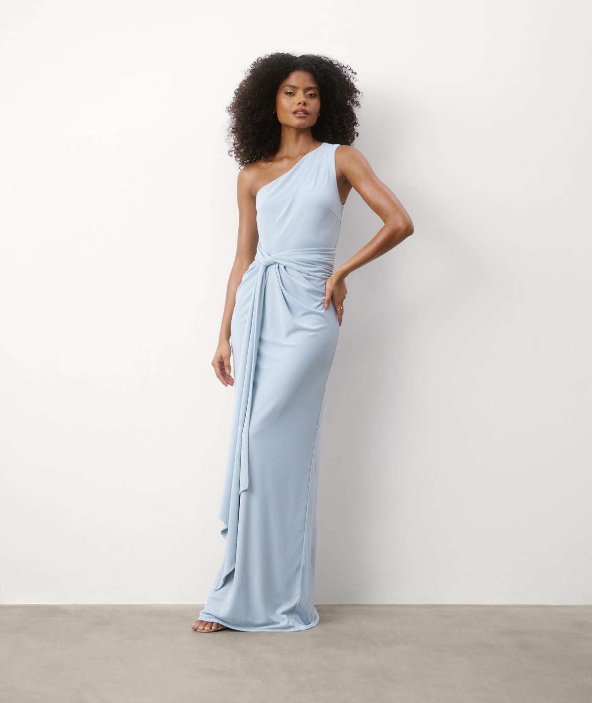 One Shoulder Stretch Sculpt Bridesmaid Dress - Pale Blue