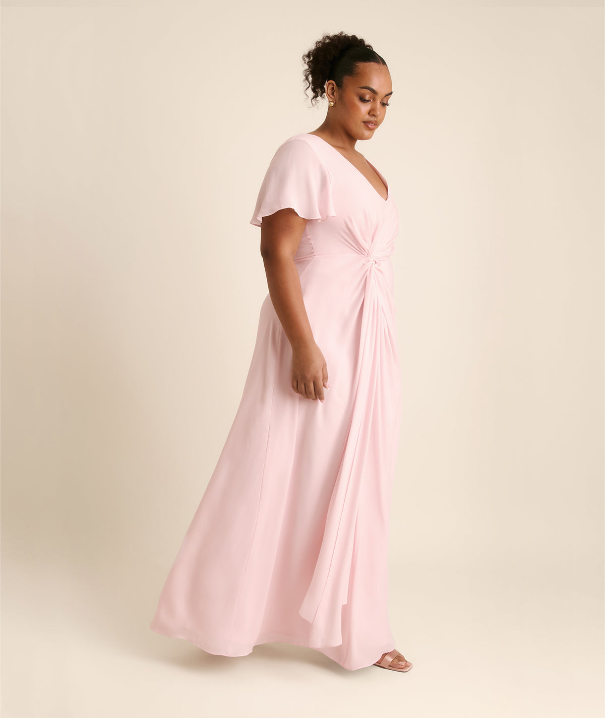 Knot Detail Chiffon Bridesmaid Dress - Blush Pink