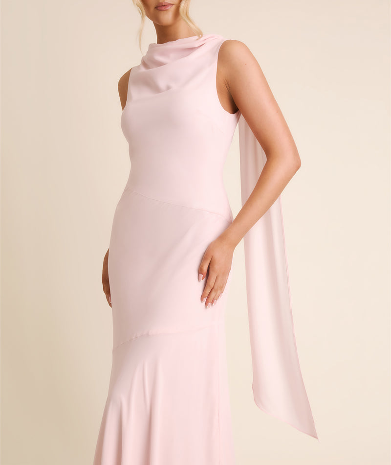 High Cowl Neck Drape Chiffon Bridesmaid Dress - Blush Pink