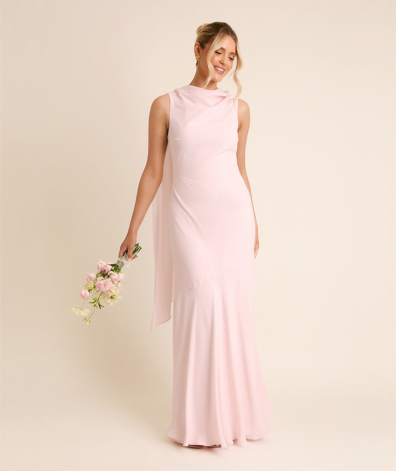 High Cowl Neck Drape Chiffon Bridesmaid Dress