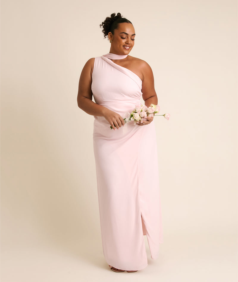One Shoulder Neck Tie Chiffon Bridesmaid Dress