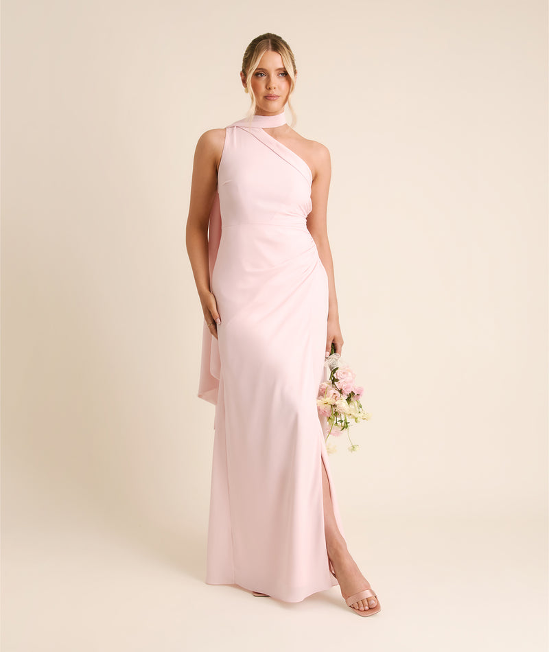 sachin and babi light blue dress One Shoulder Neck Tie Chiffon Bridesmaid Dress