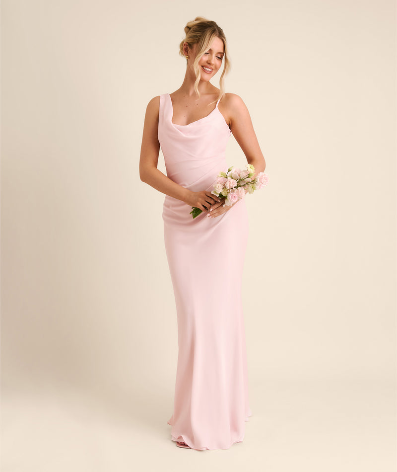 light pink satin bridesmaid dresses Cowl Asymmetrical Chiffon Dress Hadlee Ruched Corset Bodycon Dimension:XL/42 Cupcake