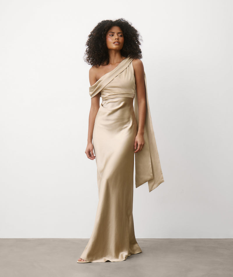 One Shoulder Drape Satin Bridesmaid Dress