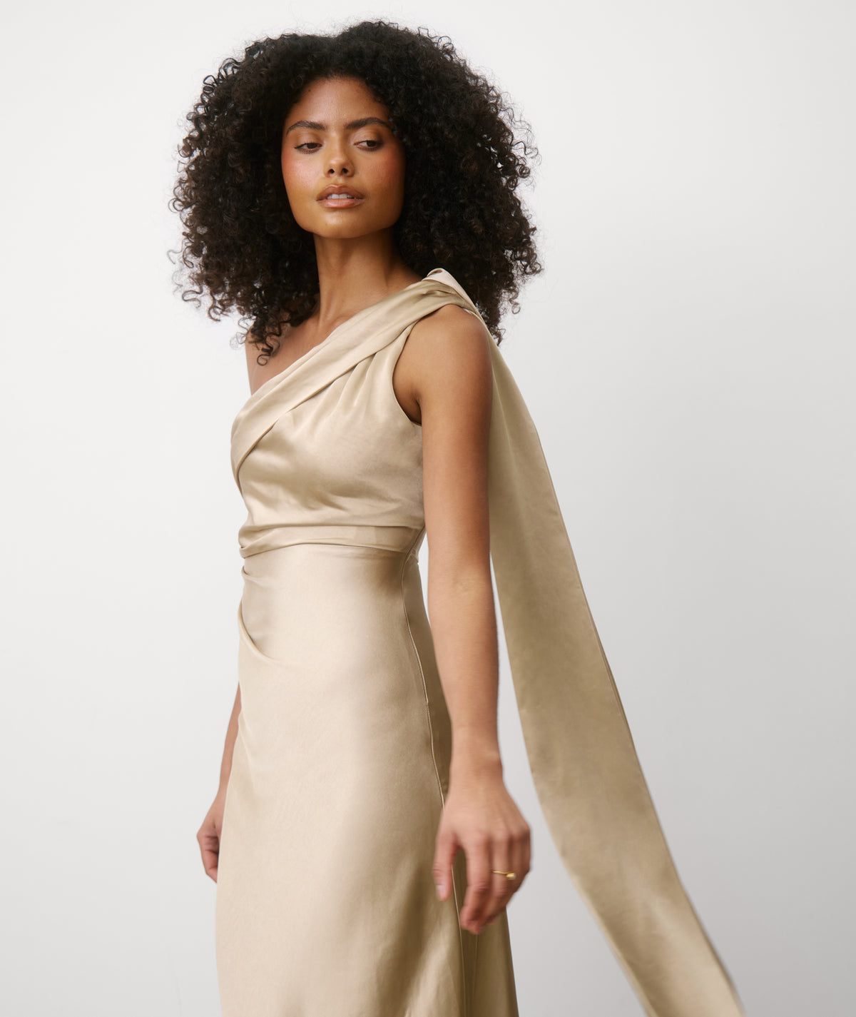 One Shoulder Drape Satin Bridesmaid Dress - Champagne