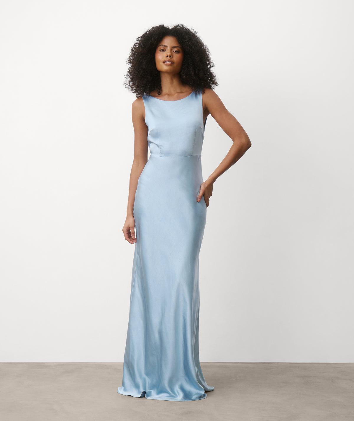 Cowl Back Satin Bridesmaid Dress - Dusty Blue