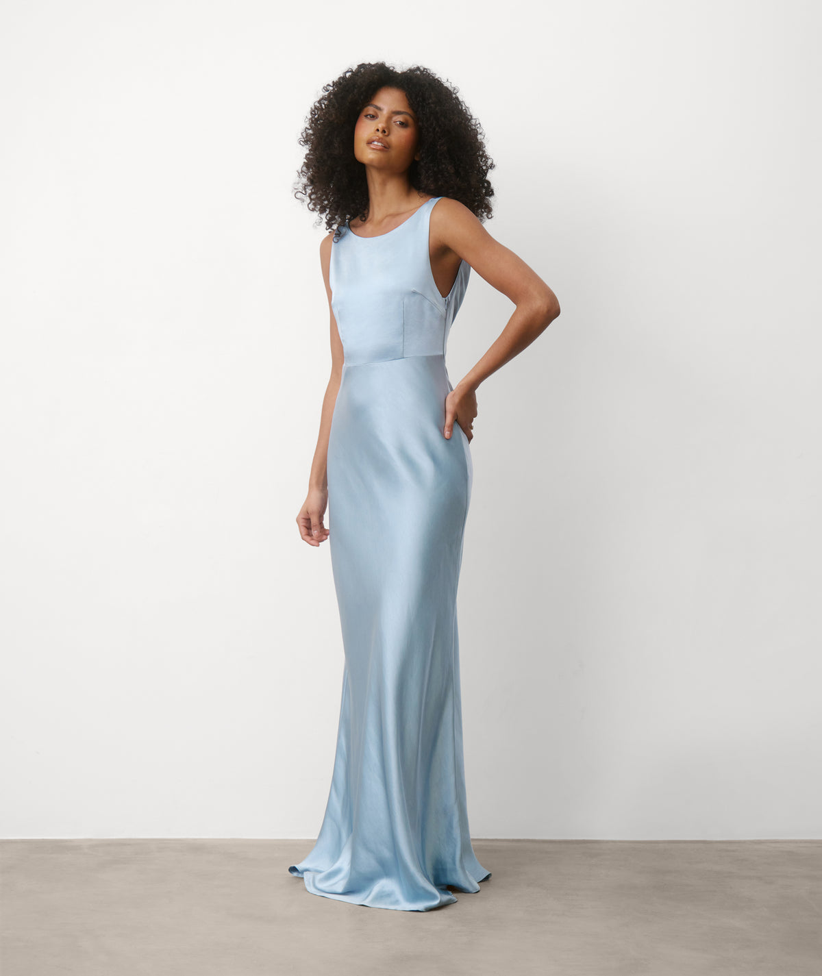 Cowl Back Satin Bridesmaid Dress - Dusty Blue