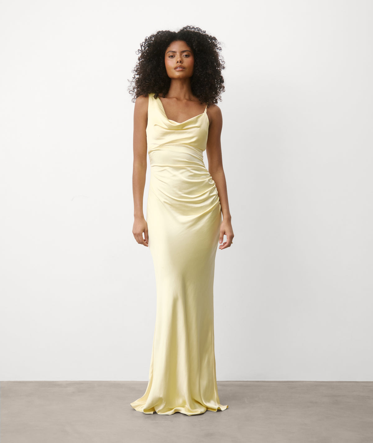 Cowl Asymmetrical Satin Bridesmaid Dress - Butter Lemon