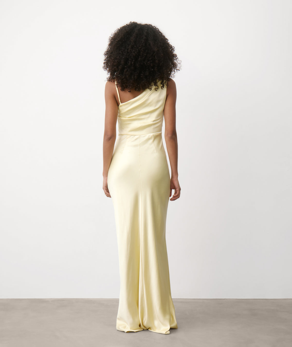 Cowl Asymmetrical Satin Bridesmaid Dress - Butter Lemon