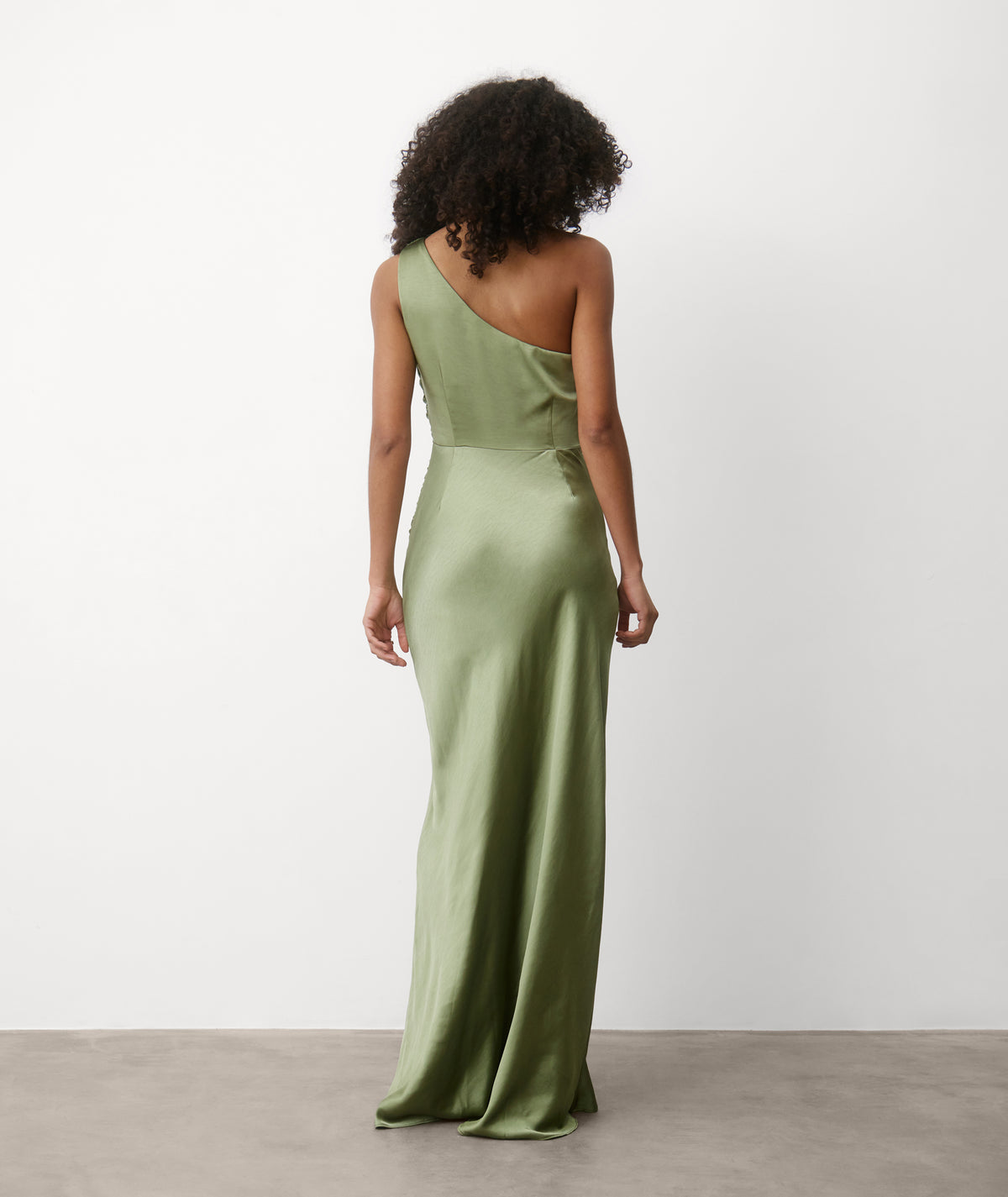 One Shoulder Satin Bridesmaid Dress - Moss Green