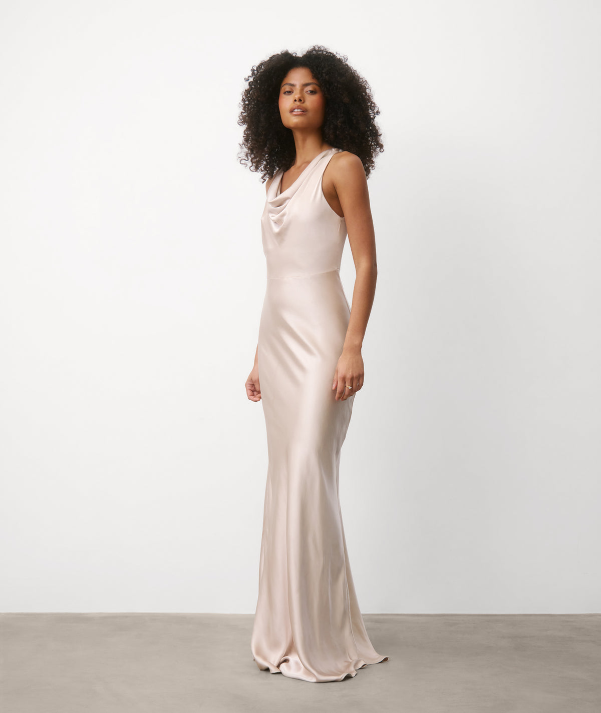 Cowl Front Satin Bridesmaid Dress - Oyster