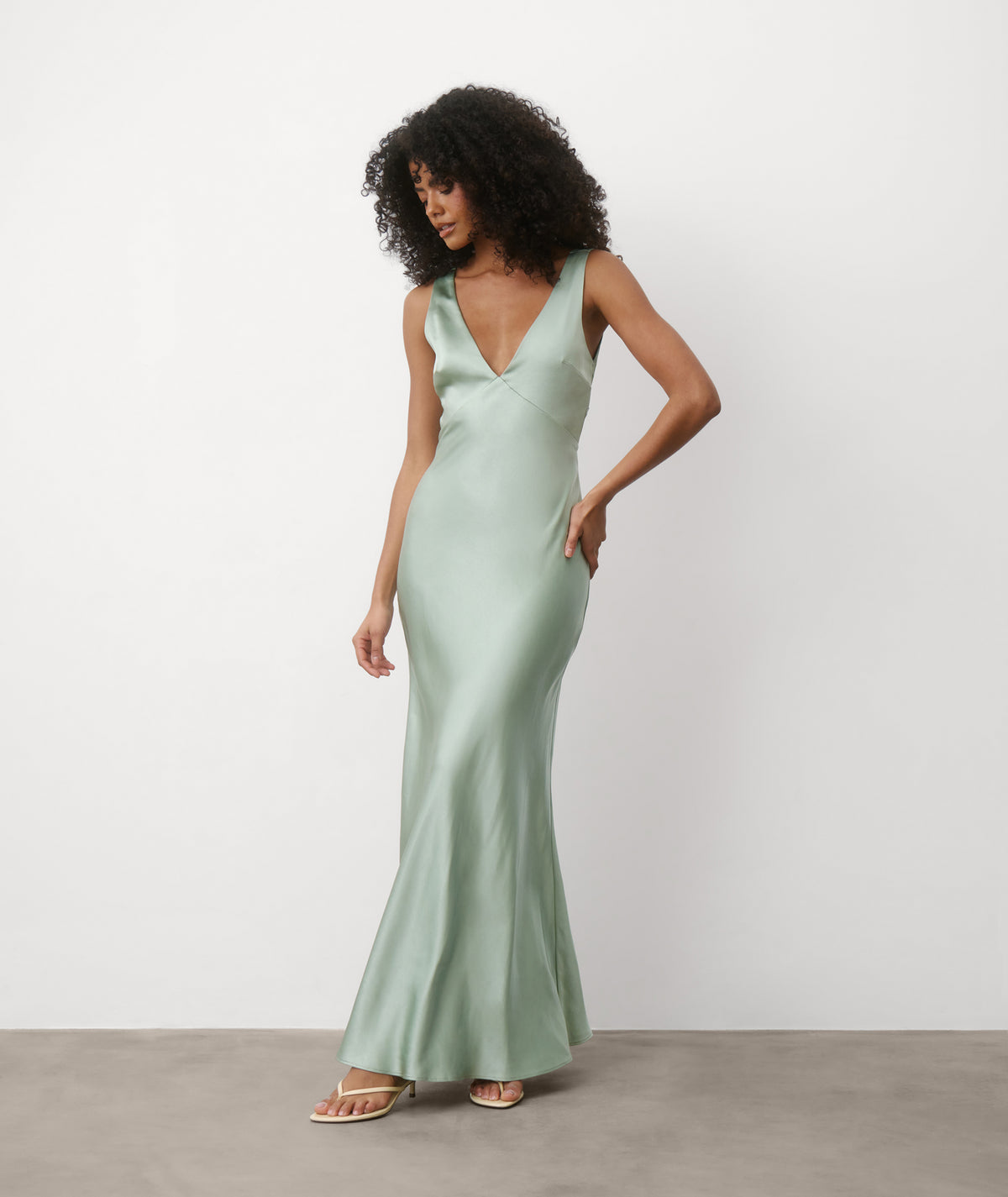Twist Back Satin Bridesmaid Dress - Sage
