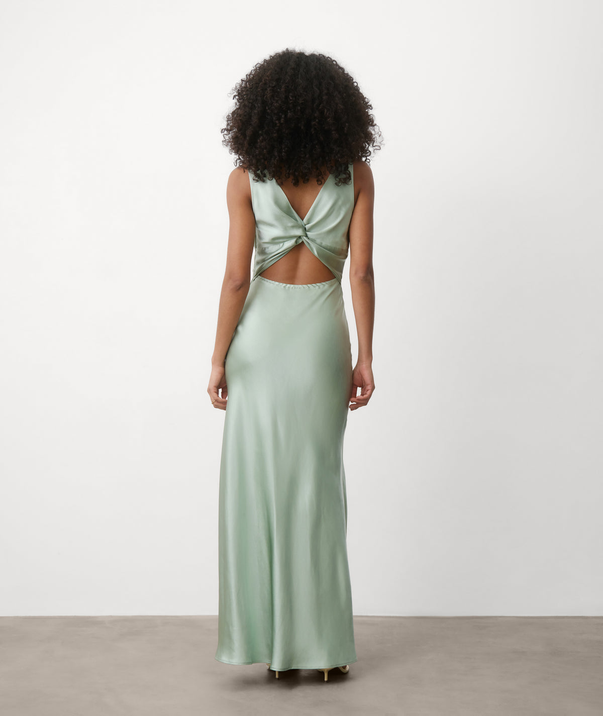 Twist Back Satin Bridesmaid Dress - Sage