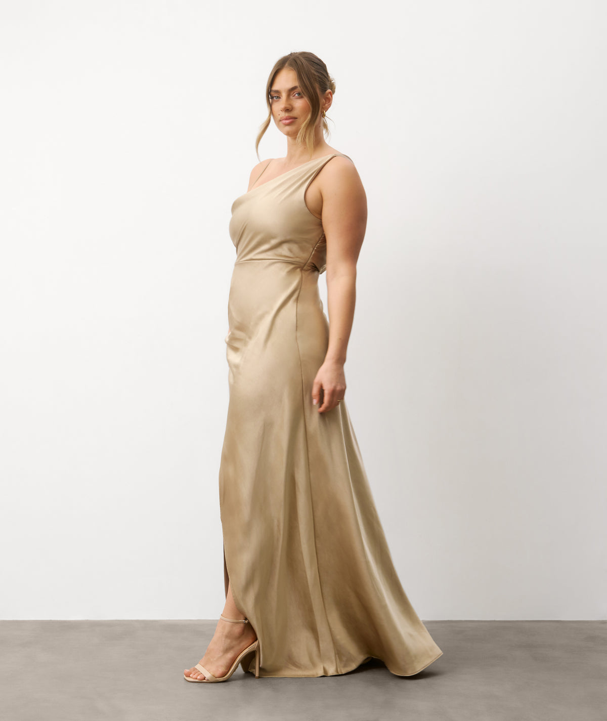 Asymmetrical Satin Bridesmaid Dress - Champagne