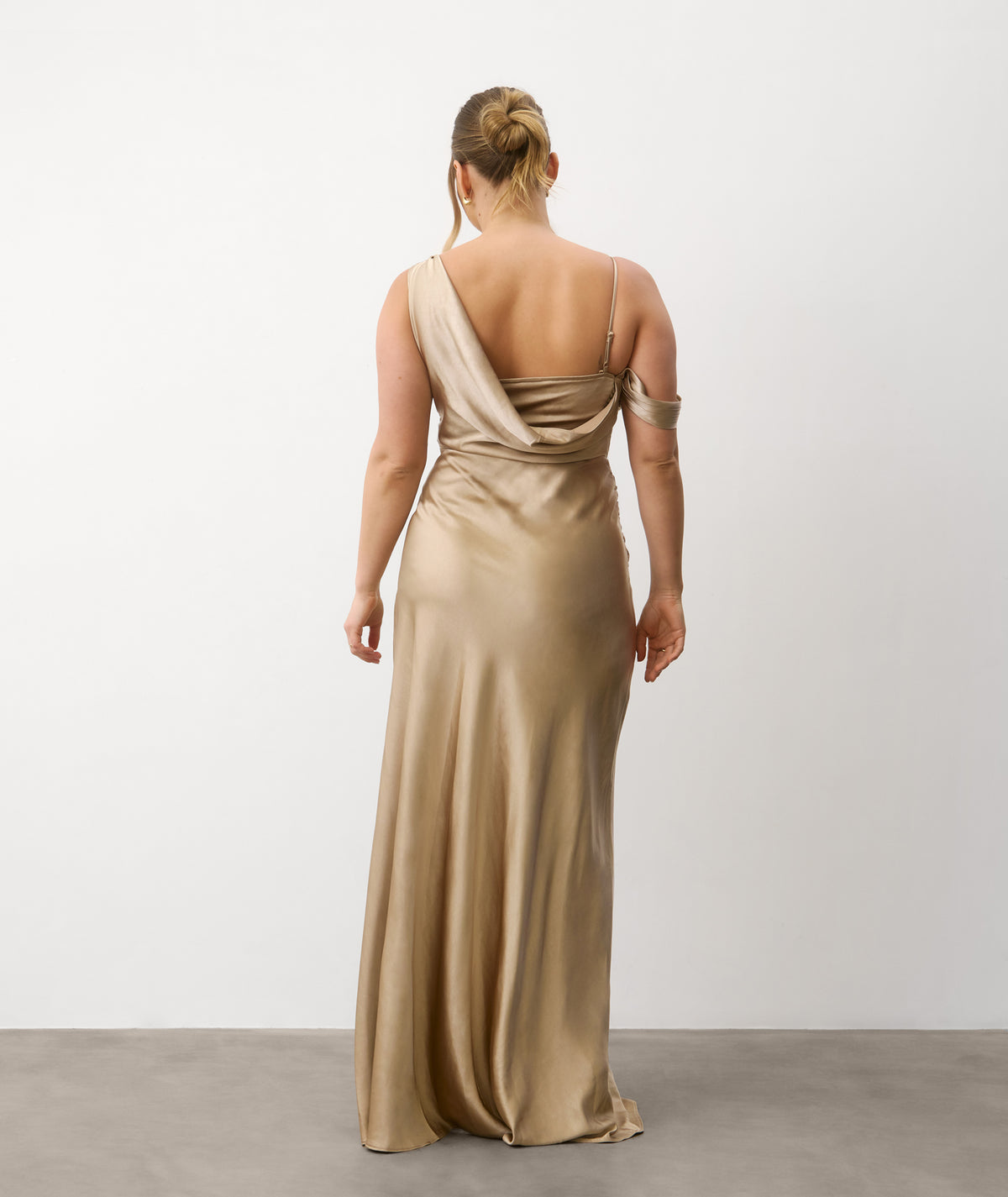 Asymmetrical Satin Bridesmaid Dress - Champagne