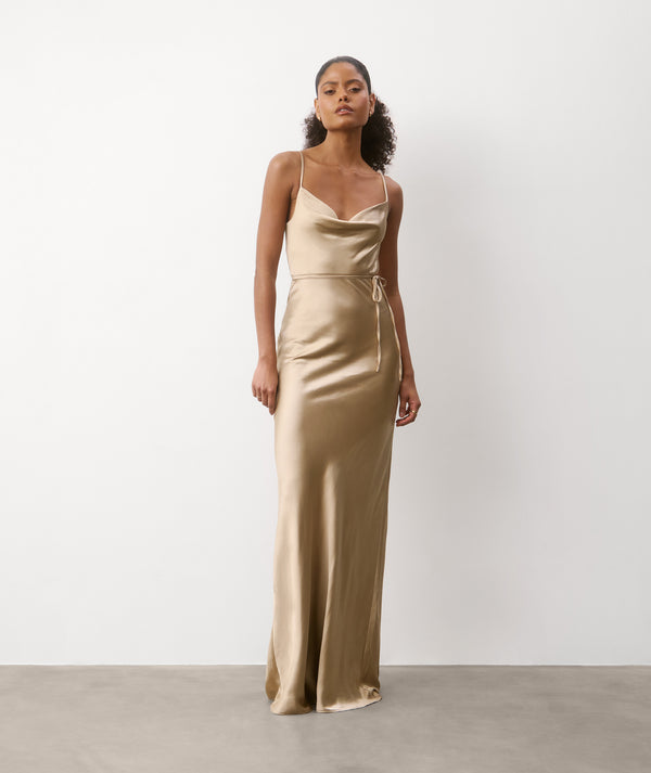 Halter Neck Satin Bridesmaid Dress - Champagne