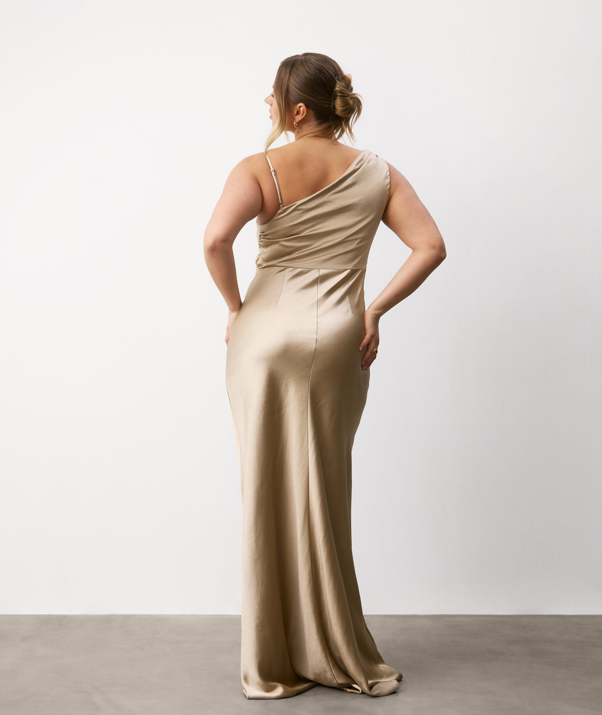 Cowl Asymmetrical Satin Bridesmaid Dress - Champagne