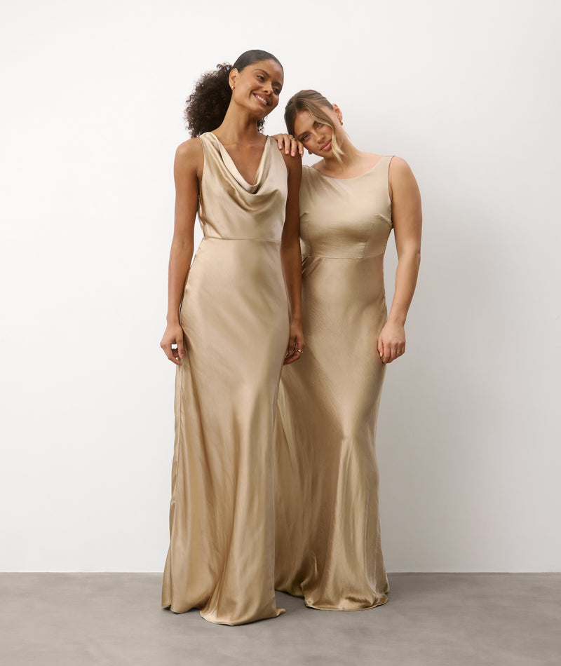 Cowl Back Satin Bridesmaid Dress - Champagne