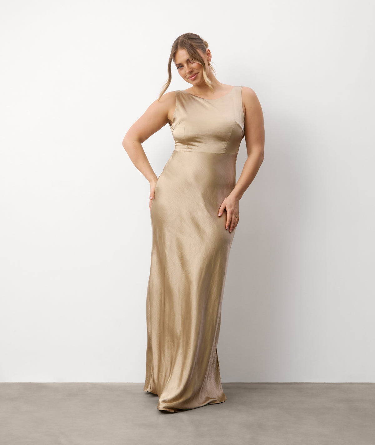 Cowl Back Satin Bridesmaid Dress - Champagne