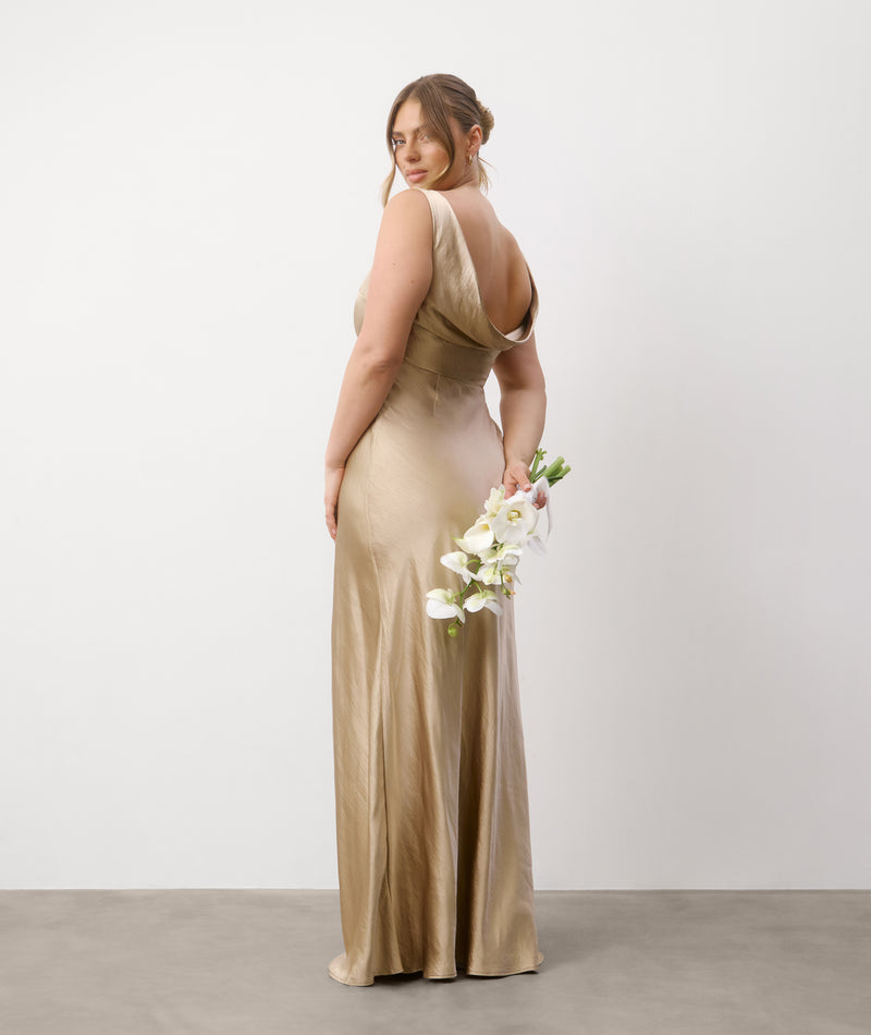 Cowl Back Satin Bridesmaid Dress