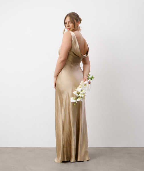 champagne gold dress uk Cowl Back Satin Bridesmaid - tutu for infants