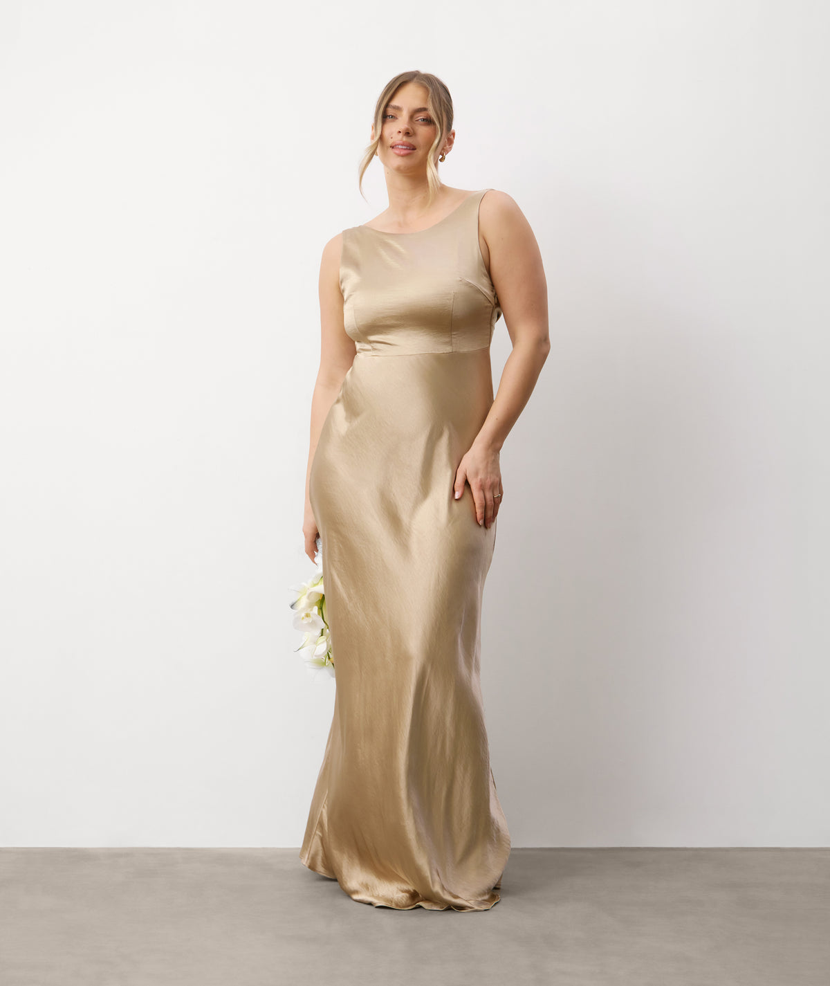Cowl Back Satin Bridesmaid Dress - Champagne