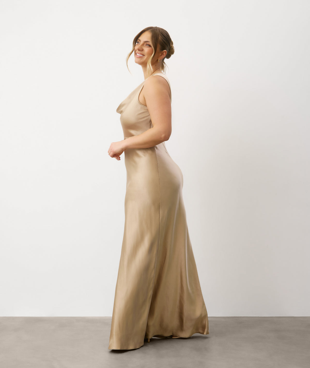 Cowl Front Satin Bridesmaid Dress - Champagne