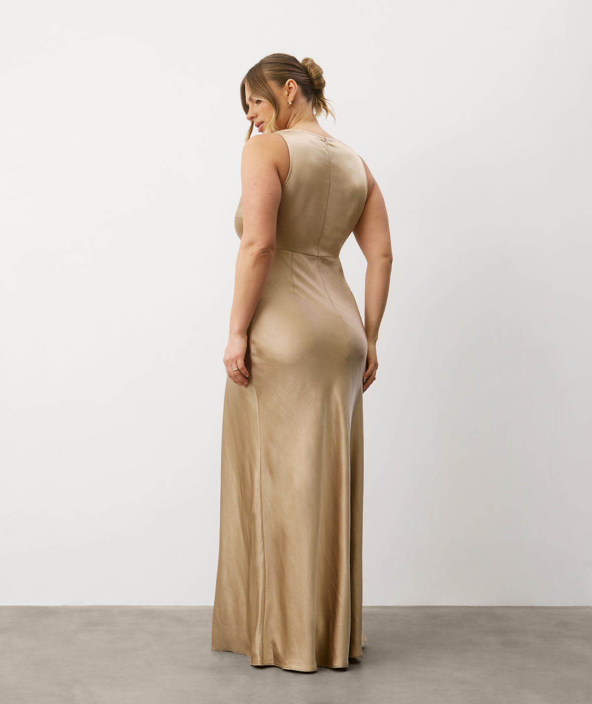 Cowl Front Satin Bridesmaid Dress - Champagne