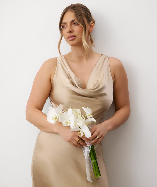 Twist Back Satin Bridesmaid Dress - Champagne