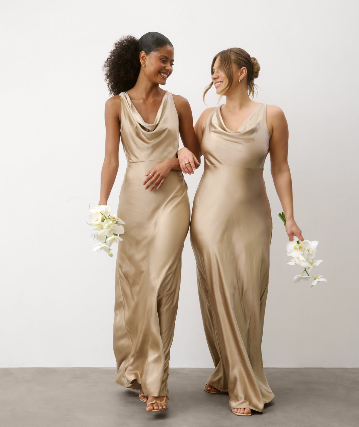 Cowl Front Satin Bridesmaid Dress - Champagne