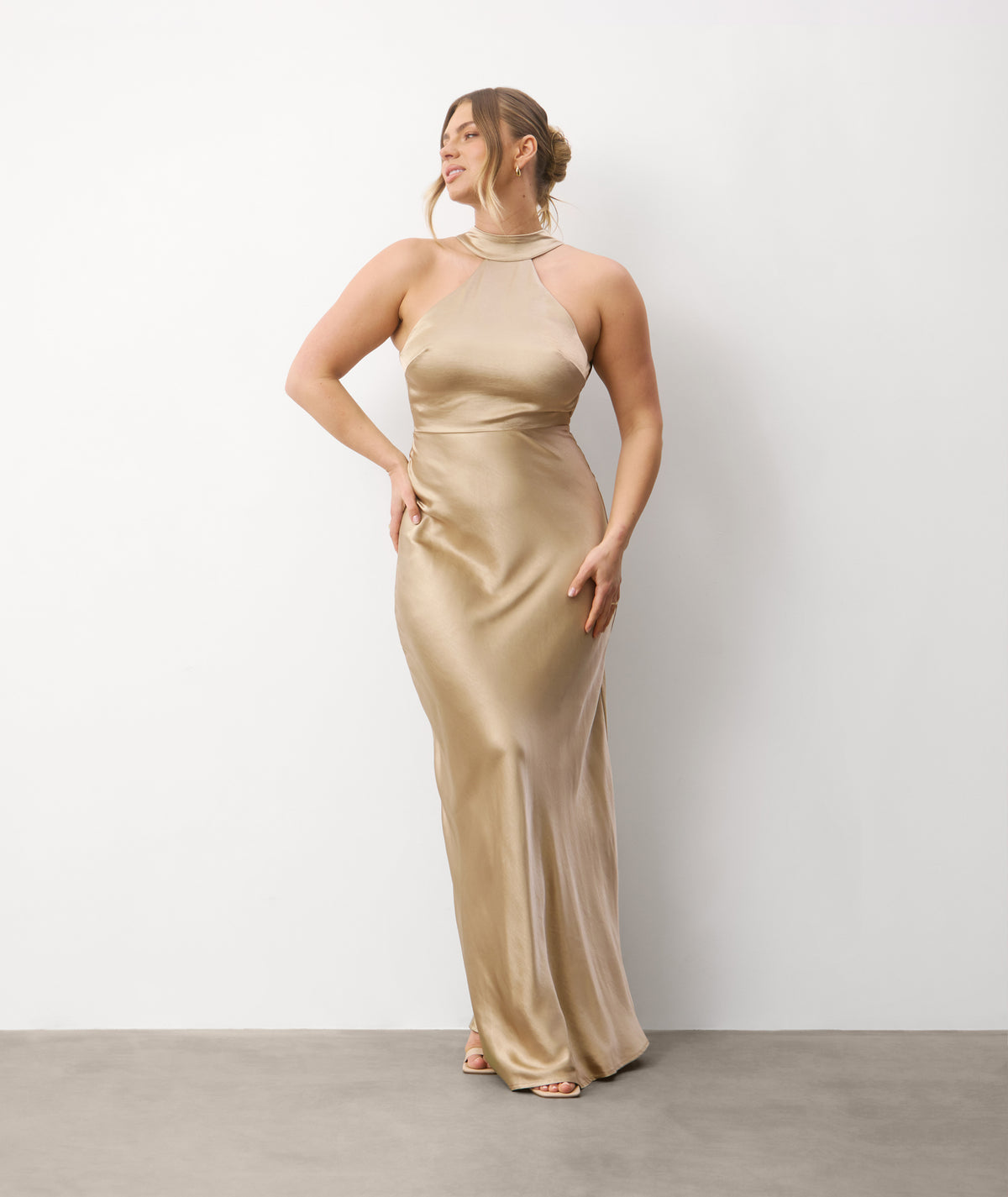 Halter Neck Satin Bridesmaid Dress - Champagne
