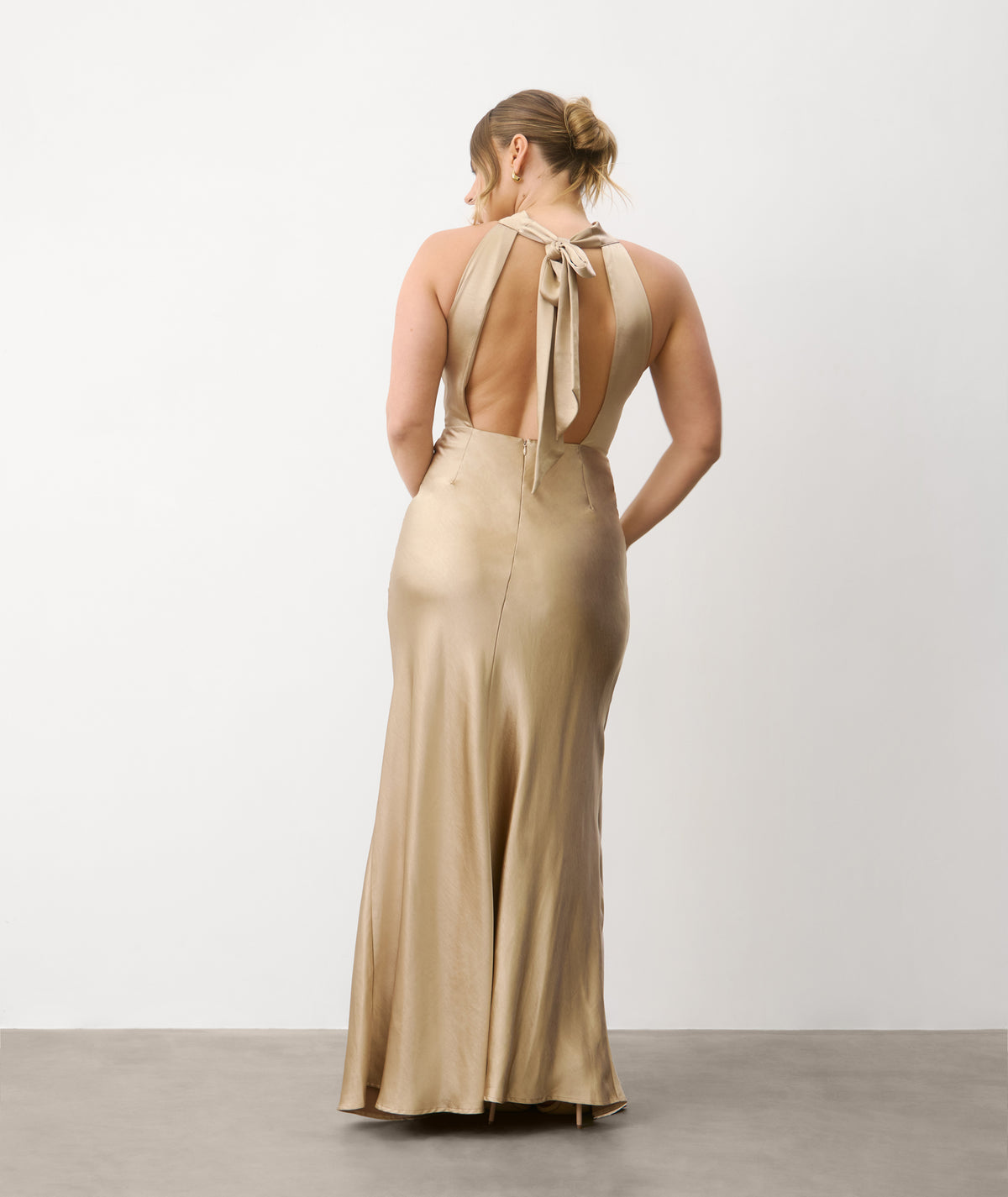 Halter Neck Satin Bridesmaid Dress - Champagne