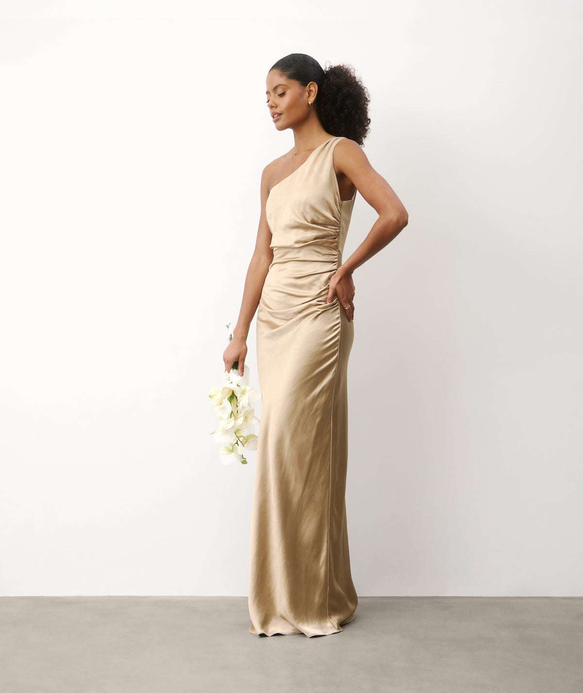 One Shoulder Satin Bridesmaid Dress - Champagne