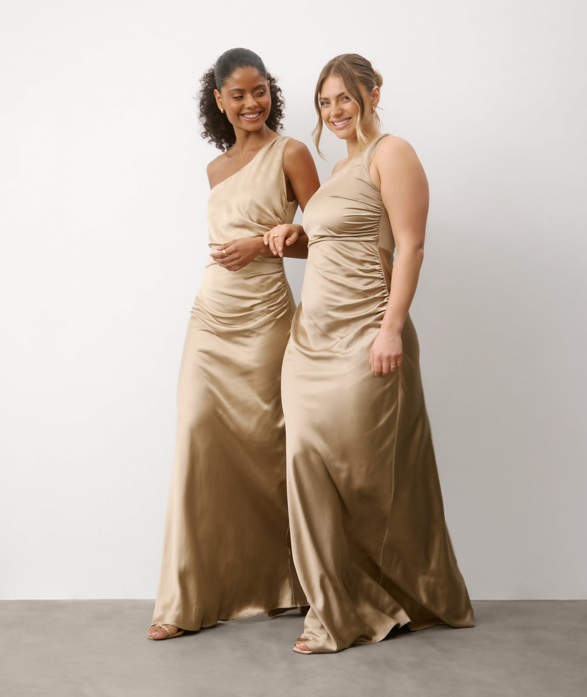 One Shoulder Satin Bridesmaid Dress - Champagne