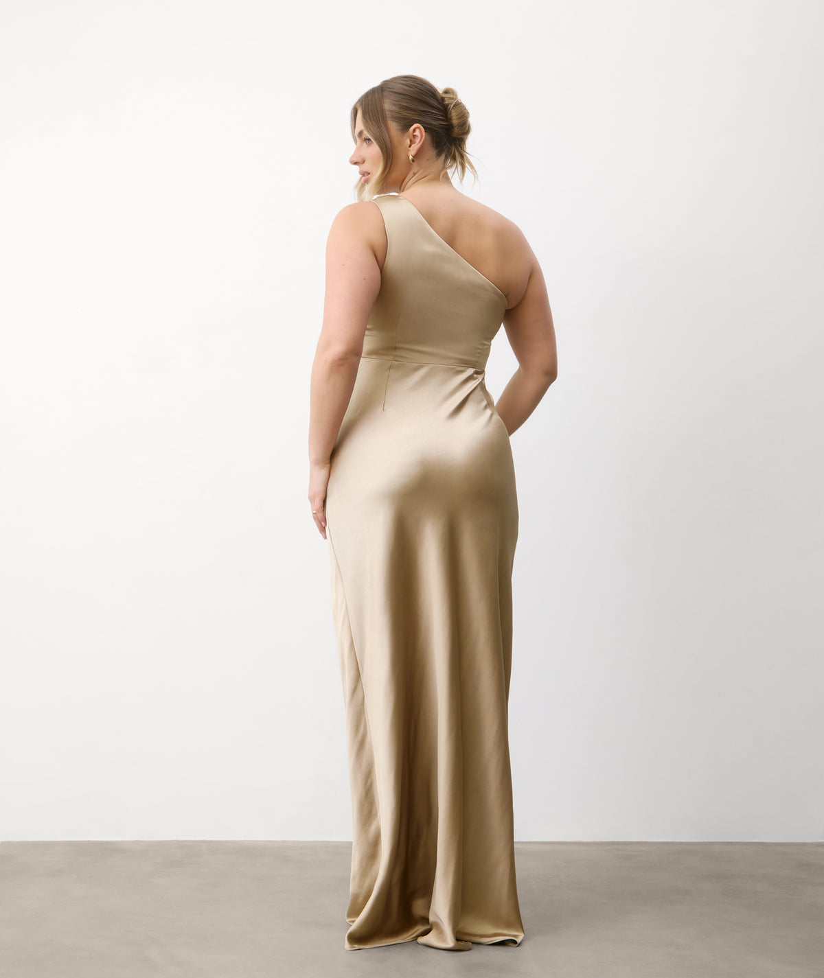 One Shoulder Satin Bridesmaid Dress - Champagne