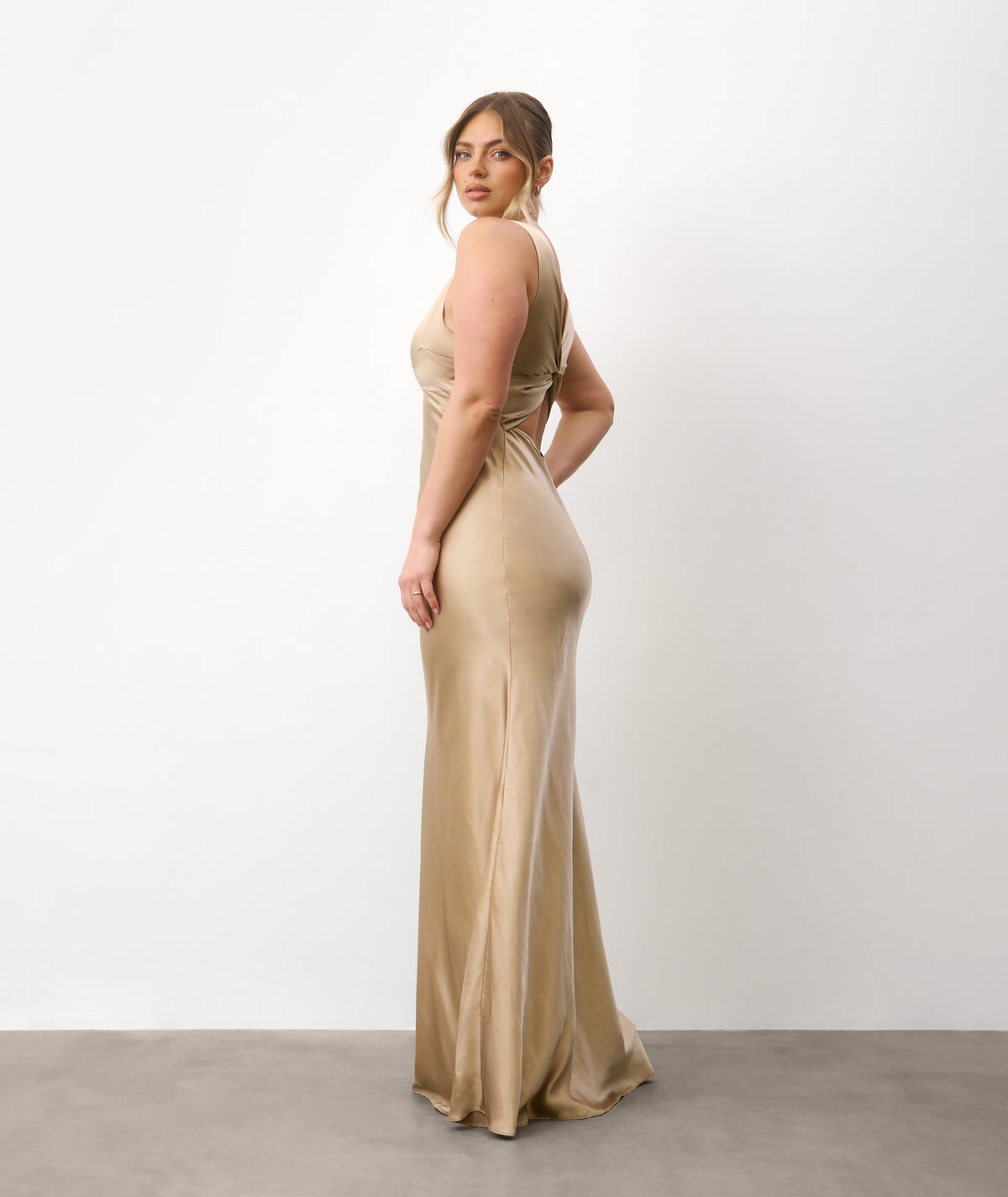 Twist Back Satin Bridesmaid Dress - Champagne