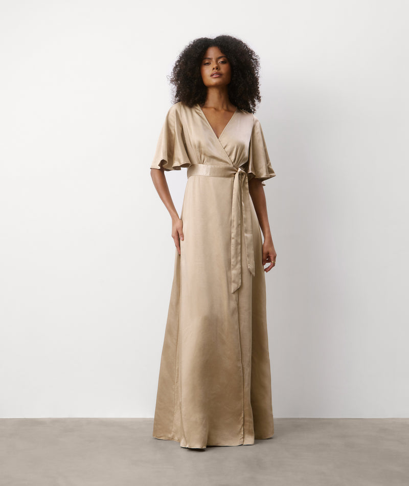 wrap tie dress Wrap Tie Satin Bridesmaid Dress - Champagne